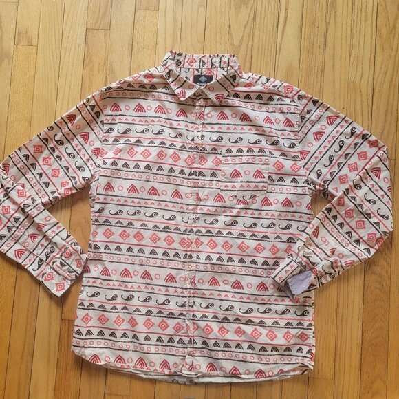 Vintage Super Massive Long Sleeve Button-Up Shirt With Geometric Print & Chest P - Picture 1 of 4